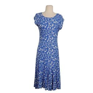 Boden Avril Jersey Flouncey Dress Sz 8 Blue Floral Stretchy Pullover Lightweight